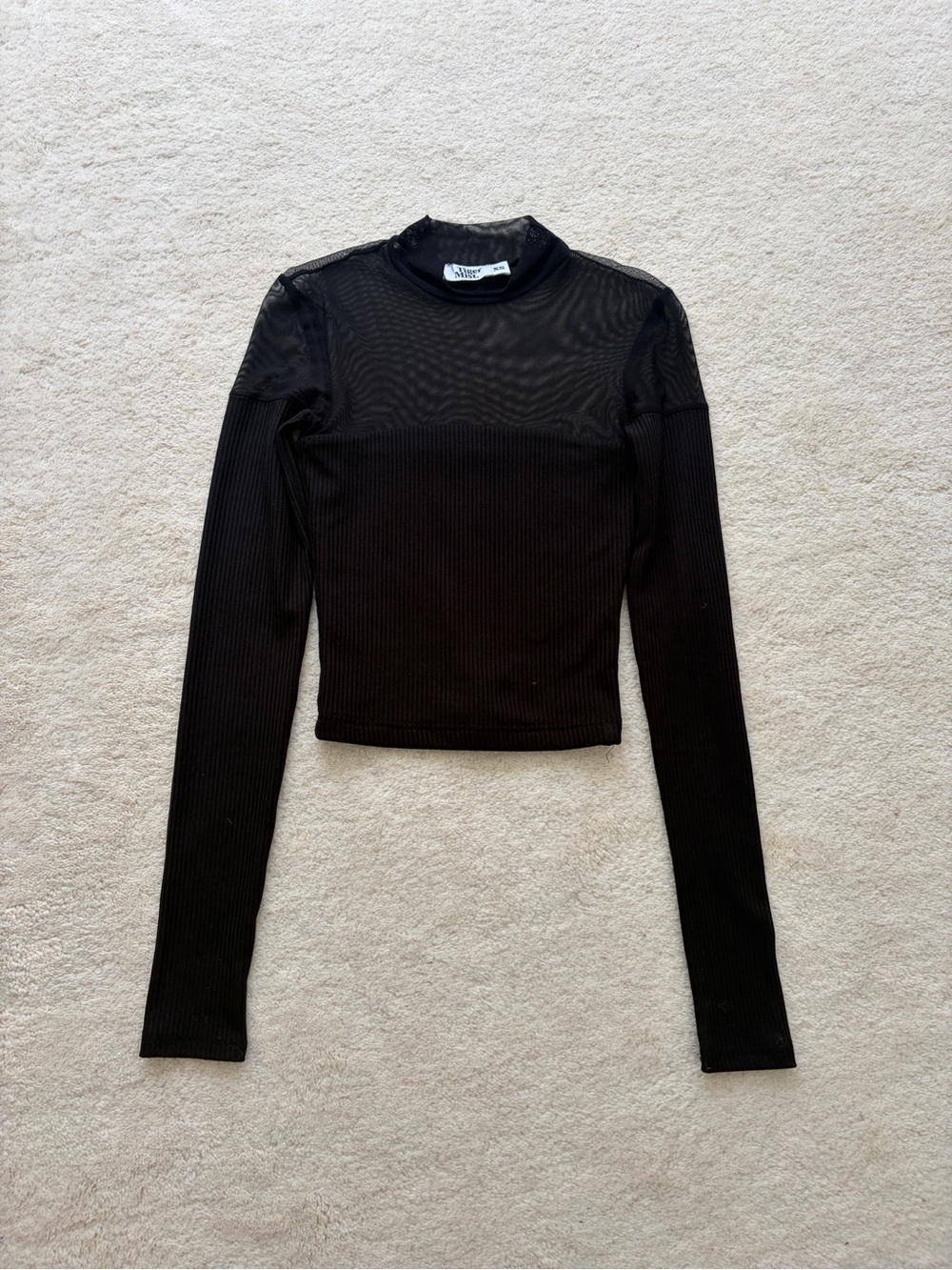 Sheer Yoke Black Ribbed Long-Sleeve Top by Tiger Mist